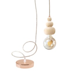 Minimal Wood Pendant Light Wooden Turned Ceiling Suspension Lamp Copper Home Decor - thumbnail 2