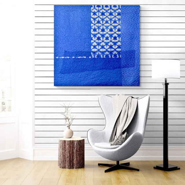 Indigo Shibori Quilt Wall Art Modern Geometric Textile - image 1