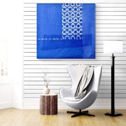 Indigo Shibori Quilt Wall Art Modern Geometric Textile - thumbnail 1