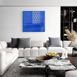 Indigo Shibori Quilt Wall Art Modern Geometric Textile - thumbnail 3