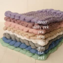 Newborn Merino Wool Blanket, Braid New Baby Knitted Photography Props, Basket Stuffer Bump Blanket - thumbnail 3