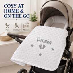 Personalised Baby Blanket Luxury Bubble Style White Round Font Name Print - thumbnail 4