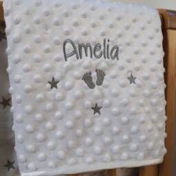 Personalised Baby Blanket Luxury Bubble Style White Round Font Name Print - thumbnail 2