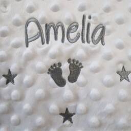 Personalised Baby Blanket Luxury Bubble Style White Round Font Name Print - thumbnail 3