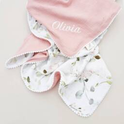 Personalised Leaves Baby Blanket, Muslin Swaddle Blanket Gift Set For Boy/Girl, Handmade Soft Organic Cotton, Newborn Gift, Toddler - thumbnail 2