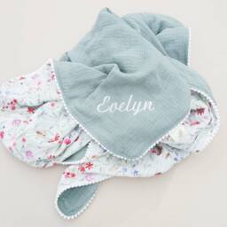 Personalised Leaves Baby Blanket, Muslin Swaddle Blanket Gift Set For Boy/Girl, Handmade Soft Organic Cotton, Newborn Gift, Toddler - thumbnail 3
