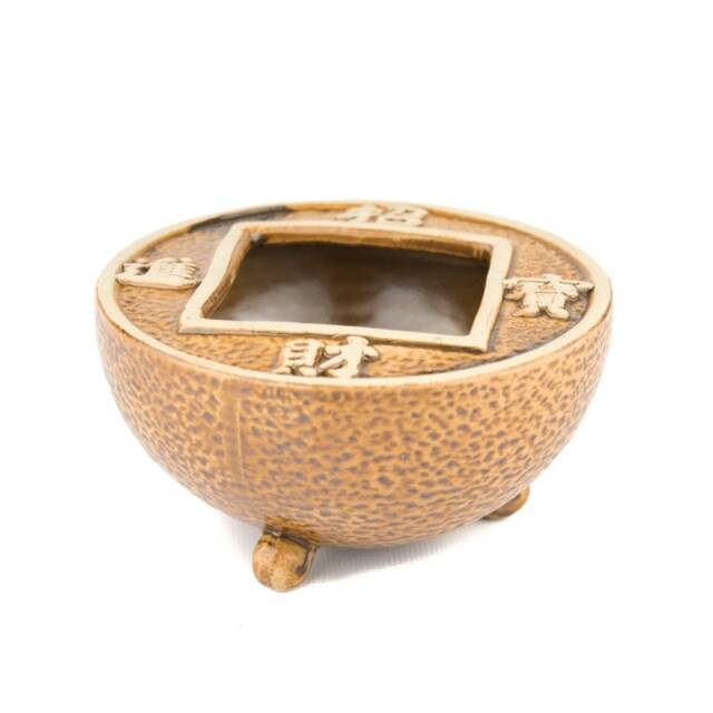 Oriental Pottery Planter, Chinese Coin Symbol, Housewarming Gift - image 1