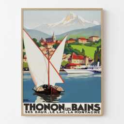 Vintage Thonon Les Bains Travel Poster Print, Lake Geneva Alpine Wall Art Decor - thumbnail 1