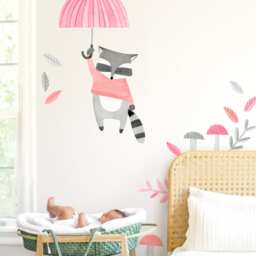 Floating Raccoon - Fabric Wall Decal Woodland Pink Collection Mej - thumbnail 4