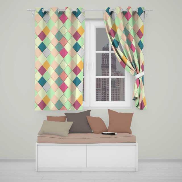 Abstract Pastel Diamond Tile Soft Gradient Geometric Seamless Pattern Readymade Eyelet Ring Top Thermal 100% Blackout Curtains - image 1