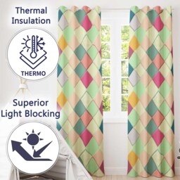 Abstract Pastel Diamond Tile Soft Gradient Geometric Seamless Pattern Readymade Eyelet Ring Top Thermal 100% Blackout Curtains - thumbnail 3
