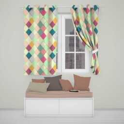 Abstract Pastel Diamond Tile Soft Gradient Geometric Seamless Pattern Readymade Eyelet Ring Top Thermal 100% Blackout Curtains