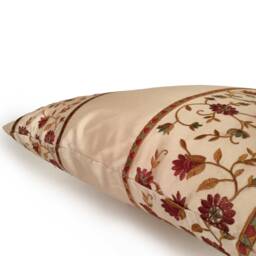 Cream Ivory Pillow Cover With Gold, Red, Olive Green Embroidery, Decorative Throw Cover, Cushion Accent Pillow, Silk - thumbnail 4