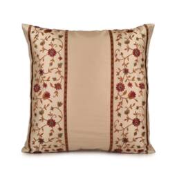 Cream Ivory Pillow Cover With Gold, Red, Olive Green Embroidery, Decorative Throw Cover, Cushion Accent Pillow, Silk