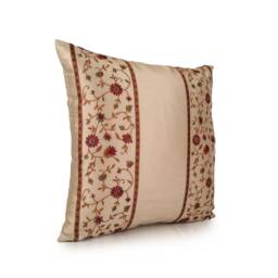 Cream Ivory Pillow Cover With Gold, Red, Olive Green Embroidery, Decorative Throw Cover, Cushion Accent Pillow, Silk - thumbnail 2