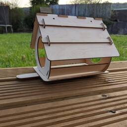 Wooden Bird House/Feeder With Double Sided Entrance & Perch - Easy Build It Yourself, Quick Slide Together Frame - thumbnail 3