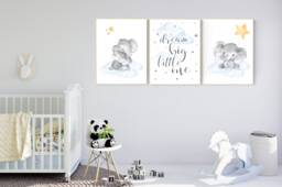 Elephant Nursery Art Print Moon, Stars, Balloon, Gender Neutral Decor - thumbnail 1