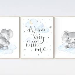Elephant Nursery Art Print Moon, Stars, Balloon, Gender Neutral Decor - thumbnail 2