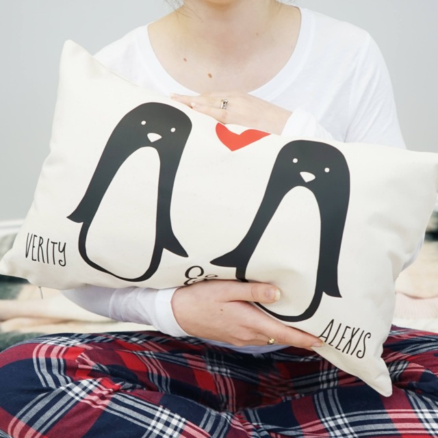 Penguin Cushion - Couple Valentine Gift Personalised Valentines - image 1