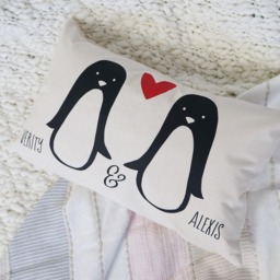 Penguin Cushion - Couple Valentine Gift Personalised Valentines - thumbnail 2