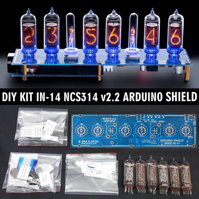 Diy Kit For In-14 Arduino Shield Ncs314 Nixie Tubes Clock [With Options] Boyfriend, Husband, Vintage, Glowing Clock, Gift, Steampunk - image 1