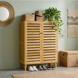 Bamboo Shoe Cabinet Storage, Ventilated Doors, Entryway Hallway Organizer - thumbnail 2