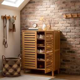 Bamboo Shoe Cabinet Storage, Ventilated Doors, Entryway Hallway Organizer - thumbnail 3