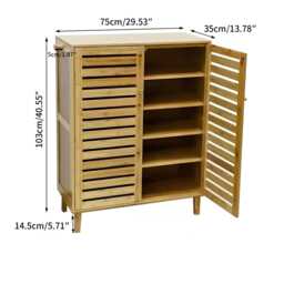 Bamboo Shoe Cabinet Storage, Ventilated Doors, Entryway Hallway Organizer - thumbnail 4