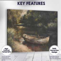 Rustic Woodland River Boat Tranquil Nature Painting Canvas Wall Art Print Decor Picture Ready To Hang - thumbnail 1