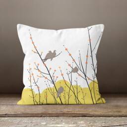 Mustard Floral Cushion Cover-Grey Pillow Case-Decorative Case-Mustard&grey Cover-Gift For Her Cushion-Handmade Material - thumbnail 3