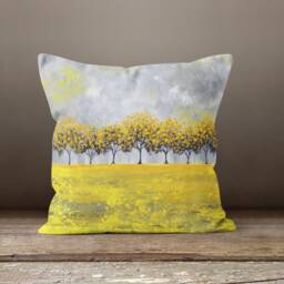 Mustard Floral Cushion Cover-Grey Pillow Case-Decorative Case-Mustard&grey Cover-Gift For Her Cushion-Handmade Material - thumbnail 2
