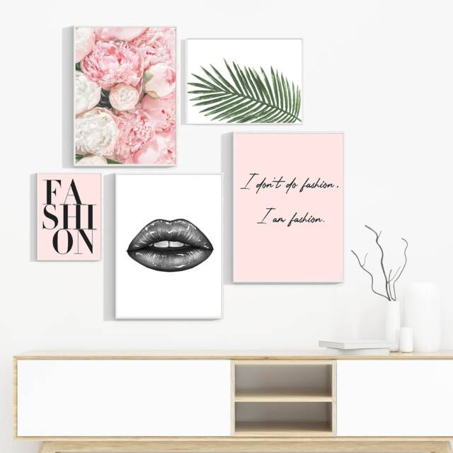 Fashion Art Prints Pink Peonies, Quote, Tropical Leaf, Lips, Wall Art, Gifts For Women, Her, Poster Bedroom - image 1