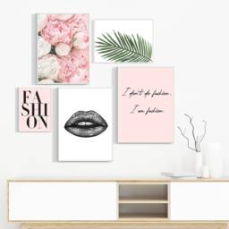 Fashion Art Prints Pink Peonies, Quote, Tropical Leaf, Lips, Wall Art, Gifts For Women, Her, Poster Bedroom - thumbnail 1