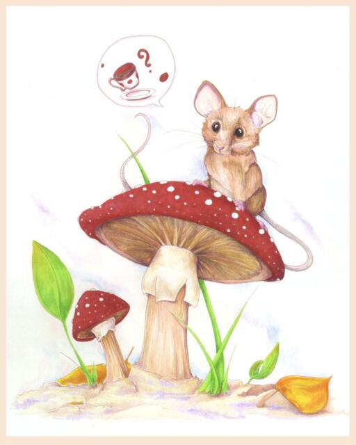 Tea House Mouse - 8x10 Or 11x14 Print Cute Animals Art - image 1