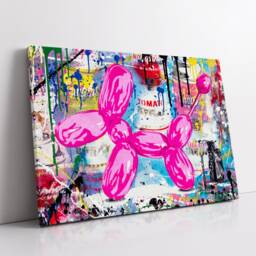Pink Balloon Dog Banksy Style Abstract Modern Painting Wall Art, Framed Canvas Poster Print, Home Kitchen Office Room Decor, Gifts - thumbnail 2