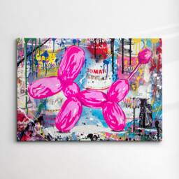 Pink Balloon Dog Banksy Style Abstract Modern Painting Wall Art, Framed Canvas Poster Print, Home Kitchen Office Room Decor, Gifts - thumbnail 3