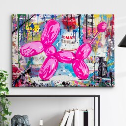 Pink Balloon Dog Banksy Style Abstract Modern Painting Wall Art, Framed Canvas Poster Print, Home Kitchen Office Room Decor, Gifts - thumbnail 1
