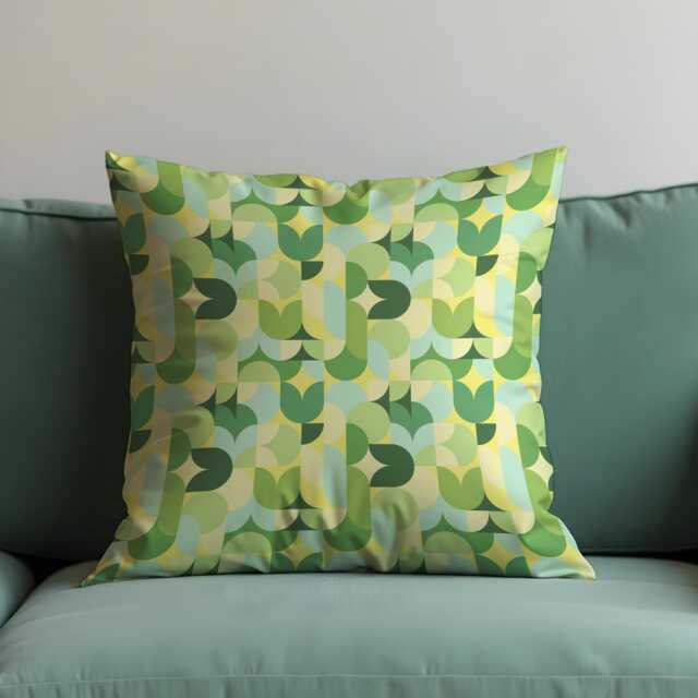 Retro Green Geometric Cushion Cover, Mid-Century Modern Abstract Pattern Pillow Case, Minimalist Living Room & Bedroom Decor - image 1