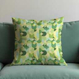 Retro Green Geometric Cushion Cover, Mid-Century Modern Abstract Pattern Pillow Case, Minimalist Living Room & Bedroom Decor - thumbnail 1