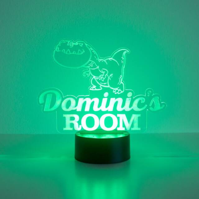 Dinosaur Custom Name Plaque. Personalise Led Sign. Multi Colour Light Up Bedroom Playroom Decoration. Dimmable Nursery Night Lamp - image 1