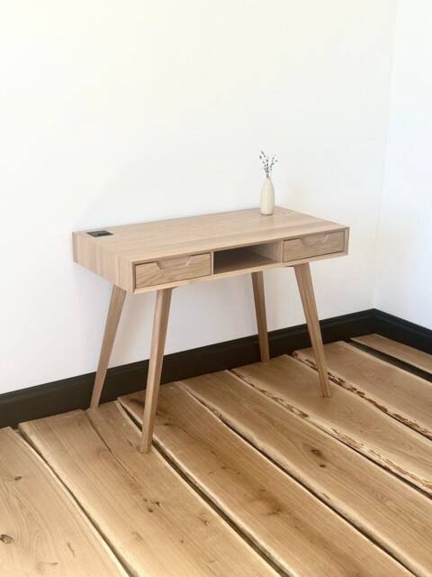 Small Solid Oak Wood Desk With Drawers, Modern Desk, Home Office Custom Gaming Shelf, Scandinavian Computer - image 1