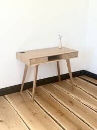 Small Solid Oak Wood Desk With Drawers, Modern Desk, Home Office Custom Gaming Shelf, Scandinavian Computer