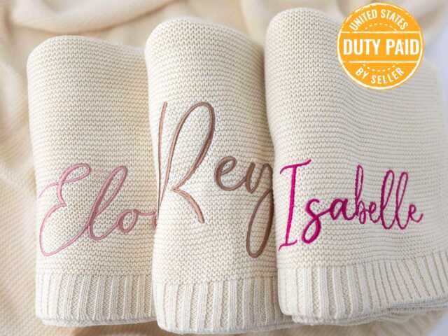 Personalized Baby Name Blanket For Girl, Embroidered Knit 100% Cotton, Shower Gift Boy, Heirloom Nursery Keepsake - 30x40 - image 1