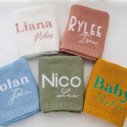 Personalized Baby Name Blanket For Girl, Embroidered Knit 100% Cotton, Shower Gift Boy, Heirloom Nursery Keepsake - 30x40 - thumbnail 4
