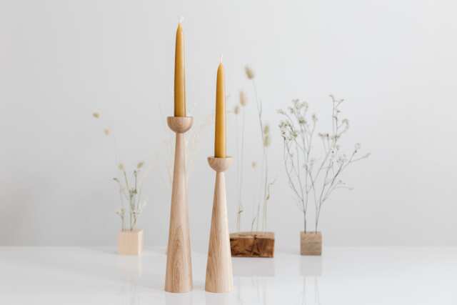 Oak Wood Candlestick Set Handturned Minimalist Scandinavian Decor - image 1