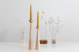 Oak Wood Candlestick Set Handturned Minimalist Scandinavian Decor - thumbnail 1
