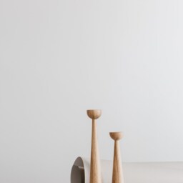 Oak Wood Candlestick Set Handturned Minimalist Scandinavian Decor - thumbnail 3