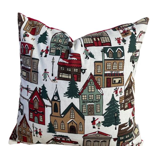 Vintage Christmas Village Cushion Cover Festive Holiday Decor - image 1