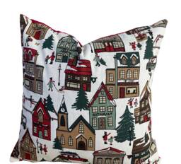 Vintage Christmas Village Cushion Cover Festive Holiday Decor - thumbnail 1