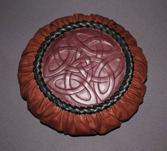 Genuine Leather - Arts & Crafts Labelled Celtic Ribbon Round Cushion - image 1